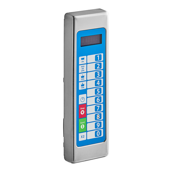 A Solwave HV/LV board for commercial microwaves with a metal keypad and blue screen.