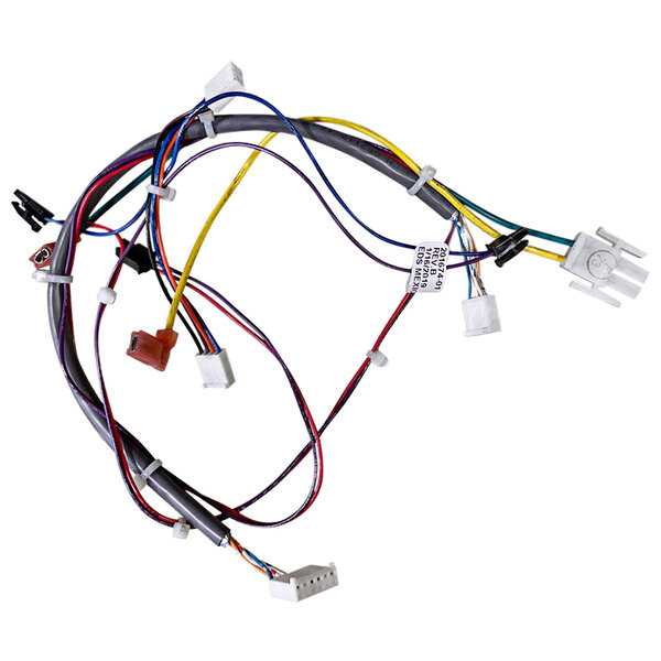 A white wiring harness with wires for an Amana microwave.