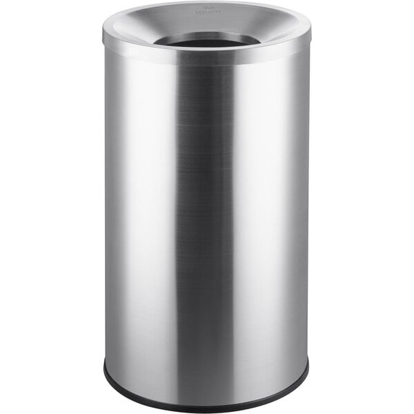 A Lancaster Table & Seating stainless steel round decorative waste receptacle with a round top.