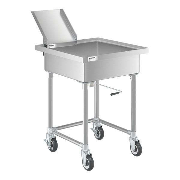 Regency 34" Mobile Silverware Soaking Sink with Detachable Chute - 22" x 22" x 8" Bowl