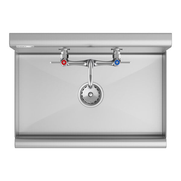 A stainless steel Regency wall-mounted utility sink with a faucet.