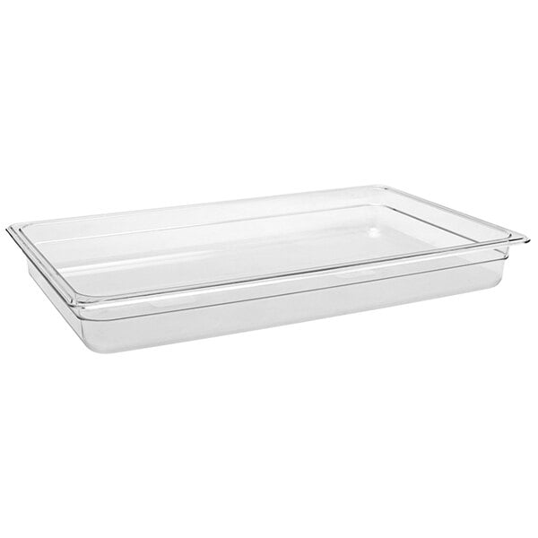 A clear plastic rectangular container with a lid.