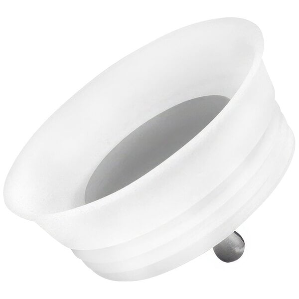 A white plastic lid with a metal pin for a Front of the House Drinkwise carafe.
