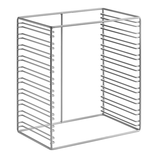 A Beverage-Air freestanding metal wire sheet pan rack with several shelves.