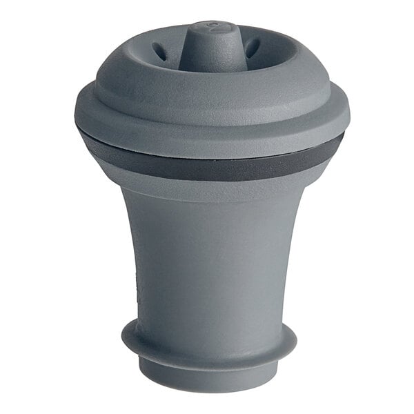 A Vacu Vin wine stopper with a gray plastic top and black band.