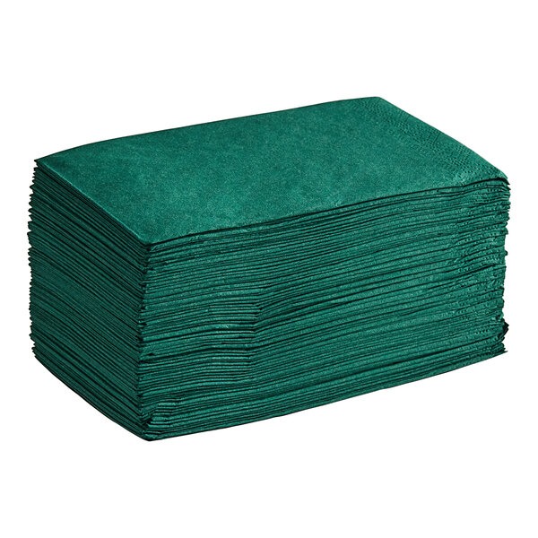 A stack of Hoffmaster hunter green paper dinner napkins.