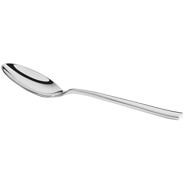 An Acopa stainless steel teaspoon with a silver handle on a white background.