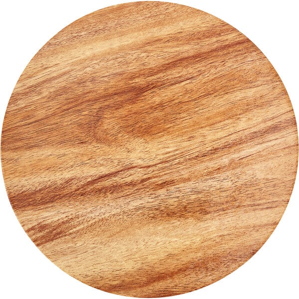 A 10" round wood and marble laminated cake board with a brown surface.