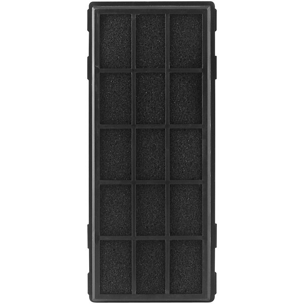 A black rectangular CleanMax electrostatic post filter with a grid of black squares.