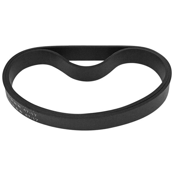 A black rubber Powr-Flite vacuum belt with a hole in the middle.