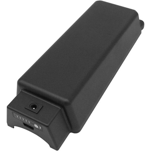 A black rectangular CleanMax replacement battery with a hole in it.