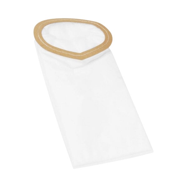 A white Powr-Flite vacuum bag with a brown circle.