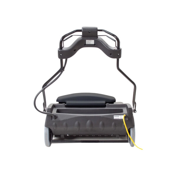 A black and white Powr-Flite wide area vacuum cleaner with a cord attached.