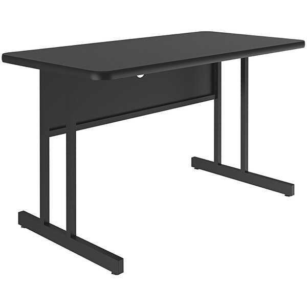 A black rectangular Correll desk with black legs.