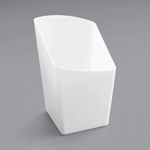 A white plastic Choice mini angled appetizer cup.