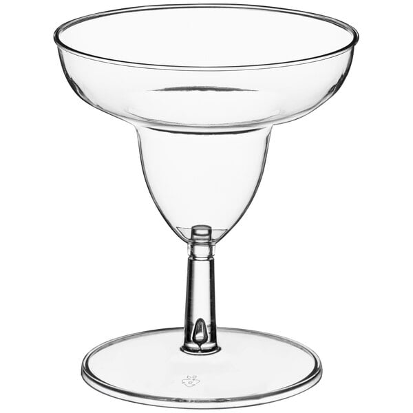 A clear plastic Visions margarita glass with a stem.