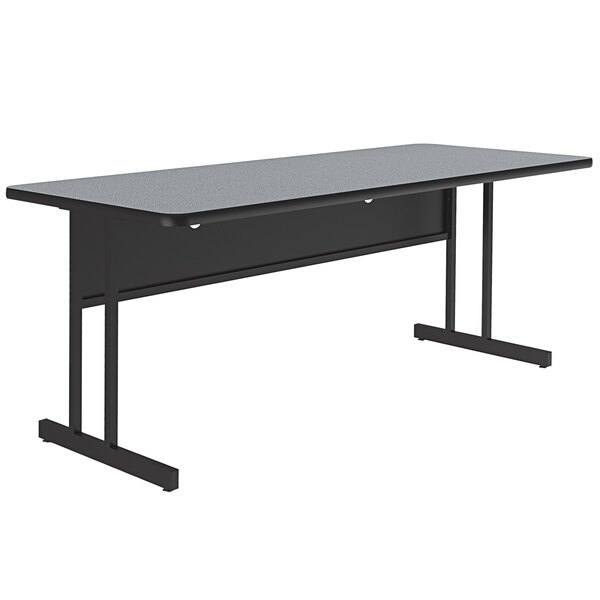 A black desk with a gray top.