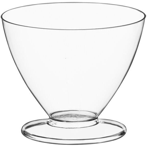 A clear plastic dessert cup with a base.