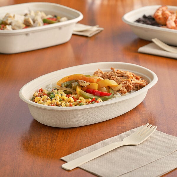 32oz Oval Disposable Compostable Paper Burrito Bowls with Dome