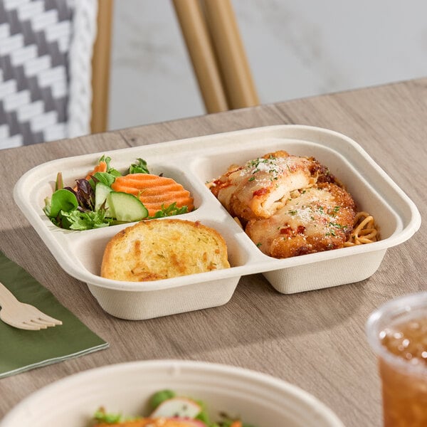 World Centric 29 oz. 3-Compartment PLA Lined Compostable Fiber Container - 400/Case