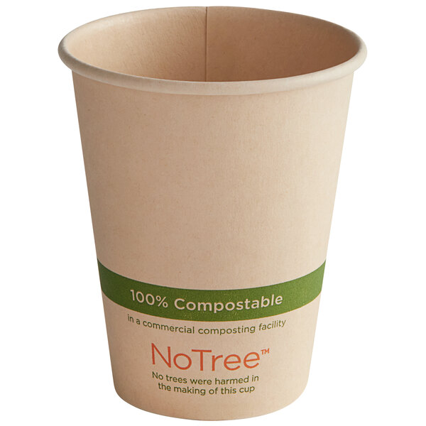 A World Centric NoTree paper hot cup with a green label.