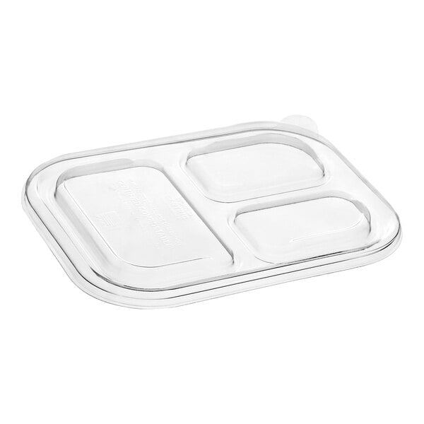World Centric 29-48 oz. Clear Compostable 3-Compartment PLA Lid - 400/Case