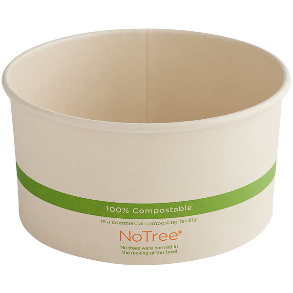A white paper World Centric food container with green text that says "No Tree"