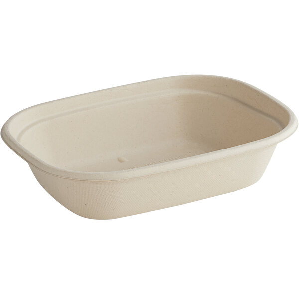 A World Centric rectangular white compostable fiber container with a lid.