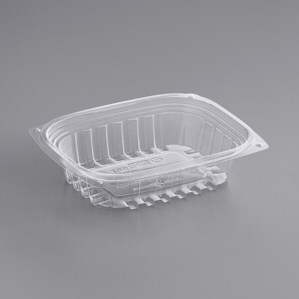 A World Centric clear rectangular deli container with a lid.