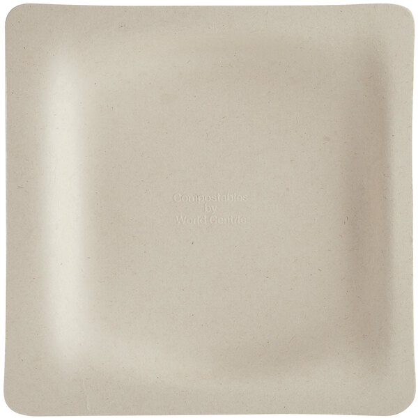 A white square World Centric compostable fiber plate with a square edge.