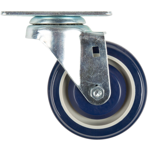 A blue and white Lavex swivel plate caster wheel.