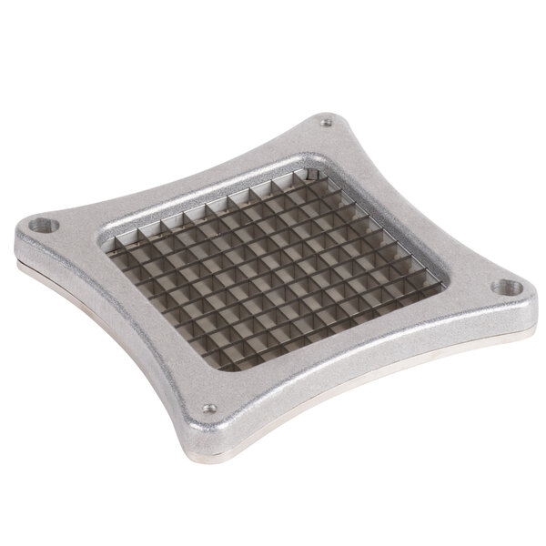 A metal square with small grids and a metal blade.