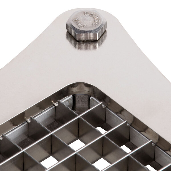 A stainless steel Nemco 3/8" square cut blade and holder assembly with a metal nut.