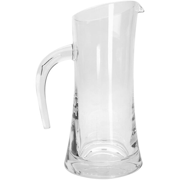 A clear polycarbonate pitcher with a handle.