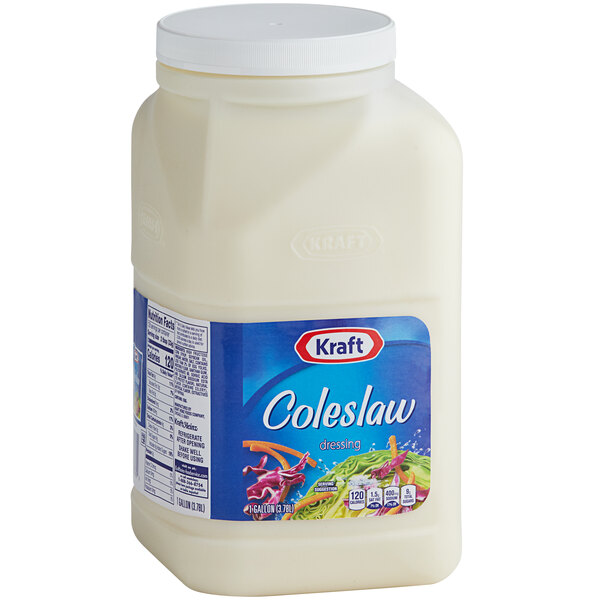 A white jug of Kraft Coleslaw Dressing with a blue label.