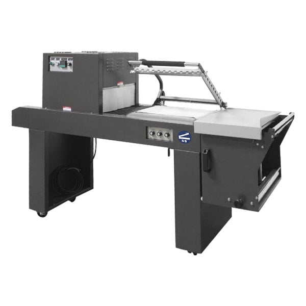 A large grey Sealer Sales shrink tunnel and L-bar sealer machine.