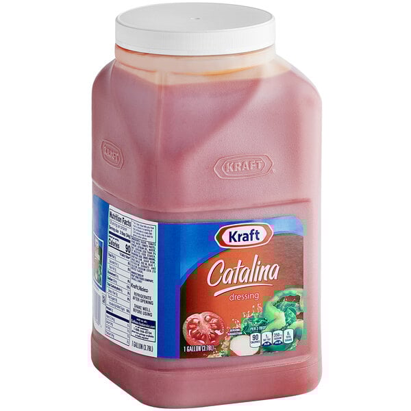 A plastic jug of red Kraft Catalina Dressing.