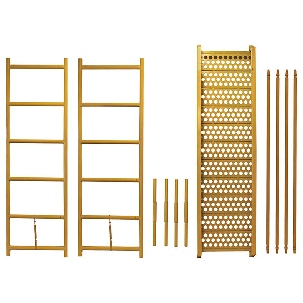 The Paragon Pro Tele-Tower Telescoping Scaffold Extension on a yellow ladder.