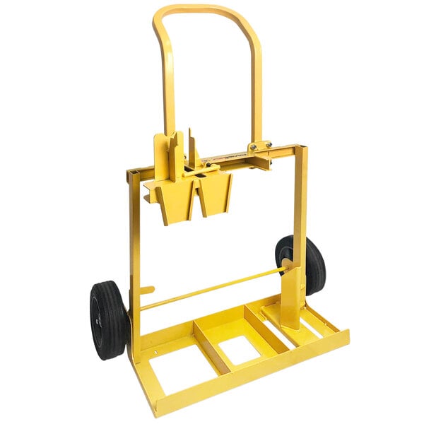 A yellow Paragon Pro Panellift Storage Cart with black wheels.