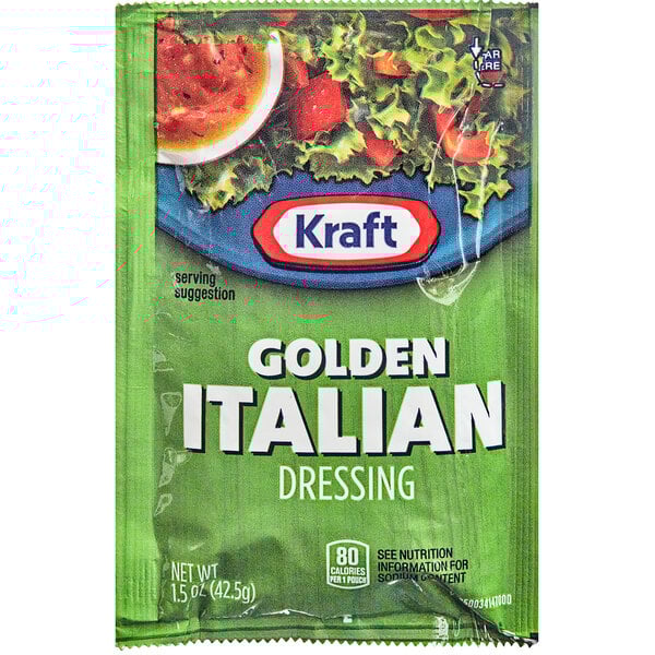 A package of Kraft Golden Italian salad dressing.