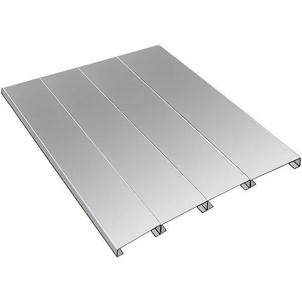 A silver Hallowell EZ-Deck shelf panel for double rivet shelving.