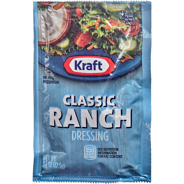 A package of Kraft Classic Ranch Salad Dressing on a white background.