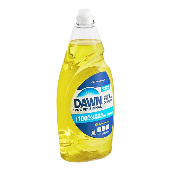 A bottle of Dawn Professional lemon scented dishwashing liquid.