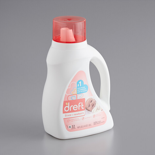 A white Dreft bottle with a red cap.