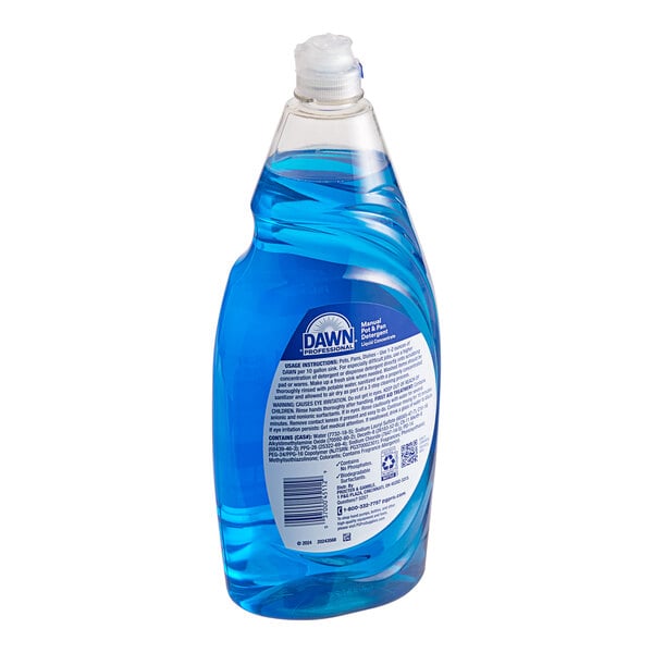 A blue bottle of Dawn Professional manual pot and pan detergent on a white background.