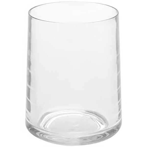 An American Metalcraft Tritan plastic double old fashioned glass with a silver rim.