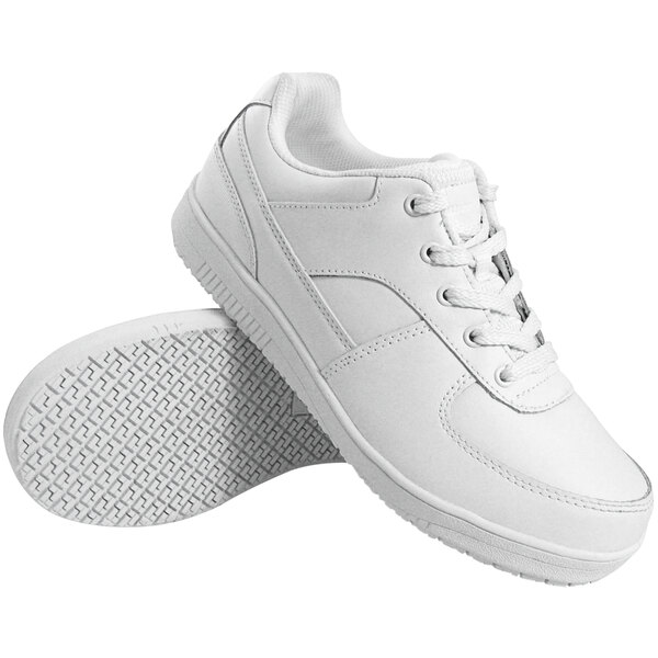 A pair of Genuine Grip white leather shoes with a sporty look.