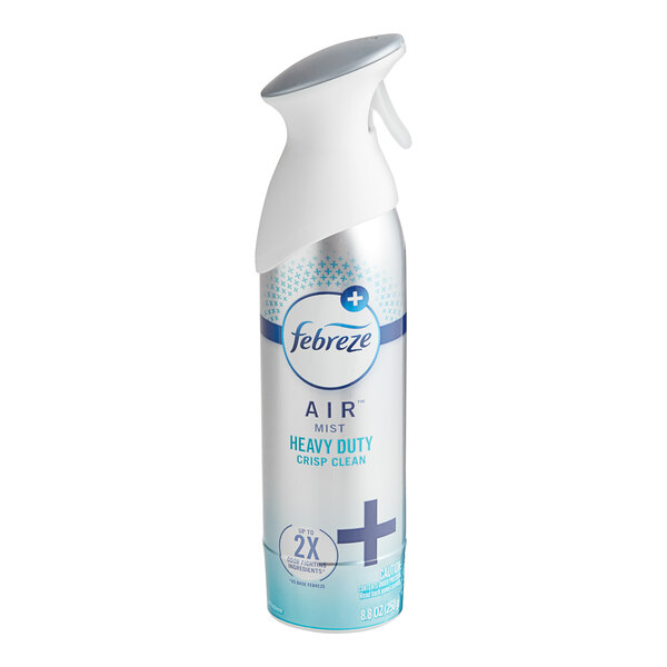 A can of Febreze Air Heavy-Duty Crisp Clean scented air freshener with a white cap.