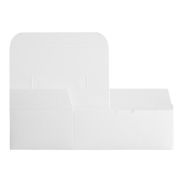 A flat, white, customizable take out lunch or chicken box with a tuck top, shown unfolded.