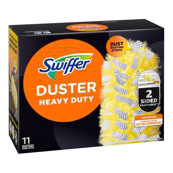 A box of Swiffer Dusters Heavy Duty multi-surface refills containing 11 unscented dusters.